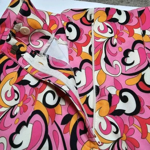 Zara Pants Size M Pink Floral Paisley '70s Retro Straight Leg Pleated Women's - Picture 9 of 14